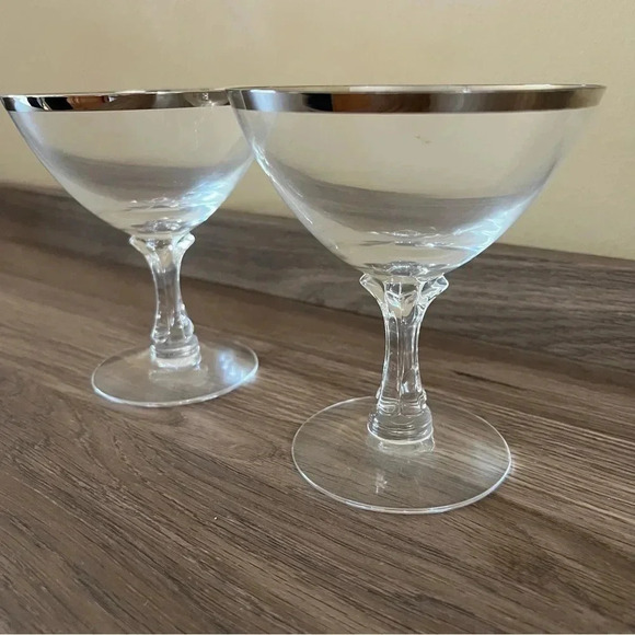 VTG Fostoria Crystal Silver Rimmed Wine Martini Glass Set of 2 - Picture 4 of 9